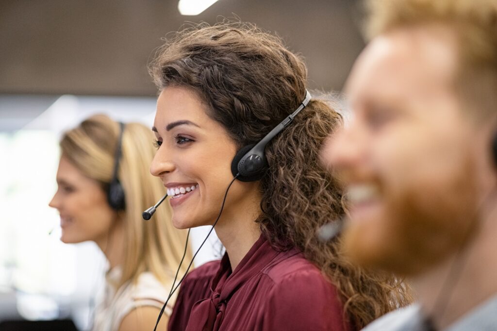 Call center team working in office